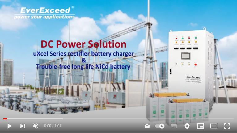 Rozwiązanie zasilania prądem stałym (przemysłowa ładowarka akumulatorów EverExceed serii uXcel + akumulator Nicd)
