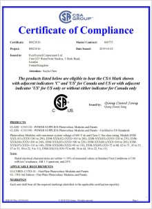 Certyfikat UL dla panelu słonecznego
